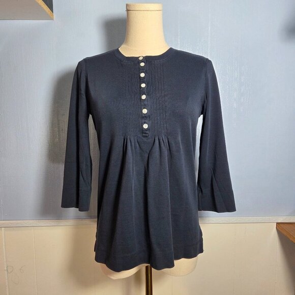 L.L. Bean Extra Small Dark Blue 1/4 Sleeve Pleated Lightweight Casual T-Shirt - Picture 1 of 9